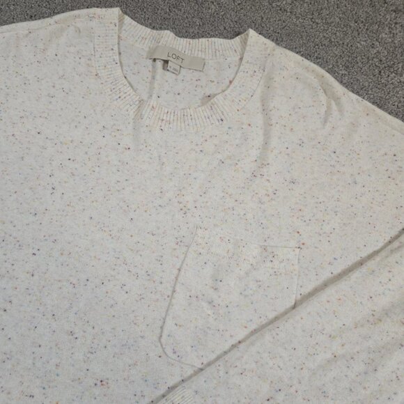LOFT - Ivory Speckled Long Sleeve Round Neck Nylon Blend Knit Sweater Size XL - Picture 1 of 8